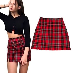 Brandy Melville Red Plaid Skirt Tartan College School Uniform Student Casual
